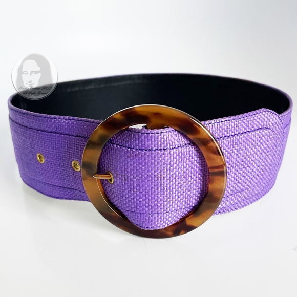 Vintage Belt by Ungaro Parallele with Round Resin Buckle Wide Purple Fabric Sz36 - Picture 3 of 10